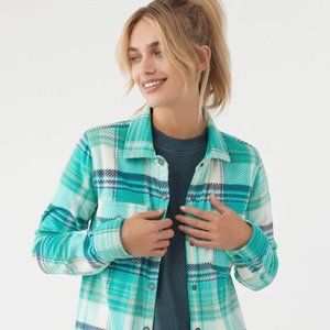 O'NEILL Zuma Superfleece Flannel Top Shirt Size Large Fleece Plaid Blue Grass